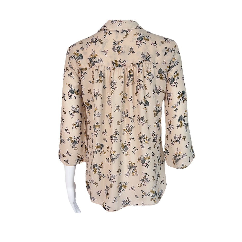 Zara Blouse Top Womens Size XS Basic Summer Flower Beige Semi Sheer Button Front - Picture 2 of 10